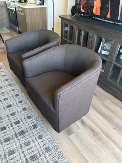 Pair of brown Fabric Barrel Accent Chairs