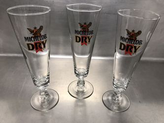 Lot of 3 Vintage Michelob Dry Stemmed Pilsner Glasses - EUC