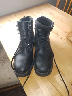 Black Leather Lace-Up Work Boots