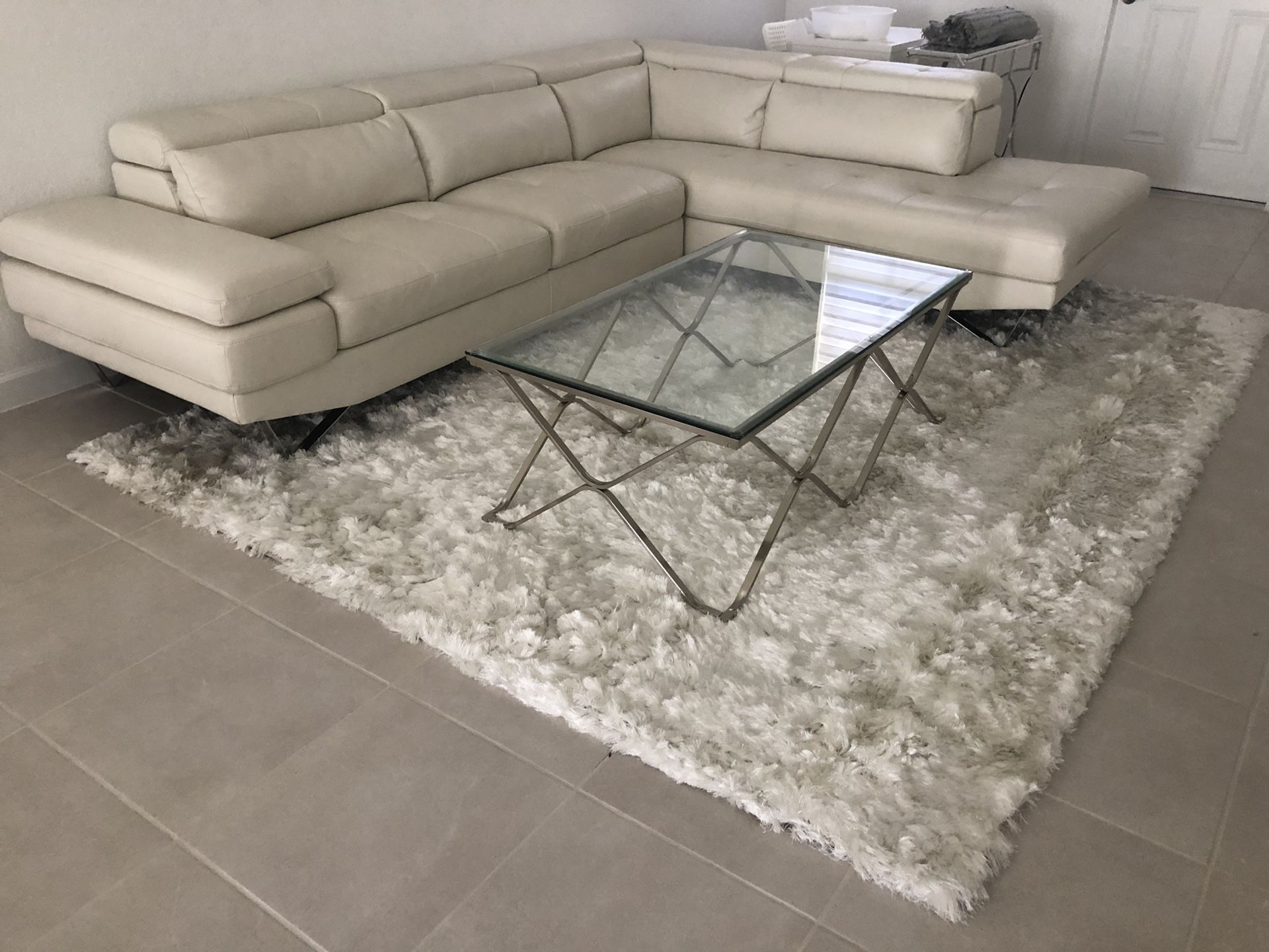 Tatiana White Micro Right Chaise Sectional