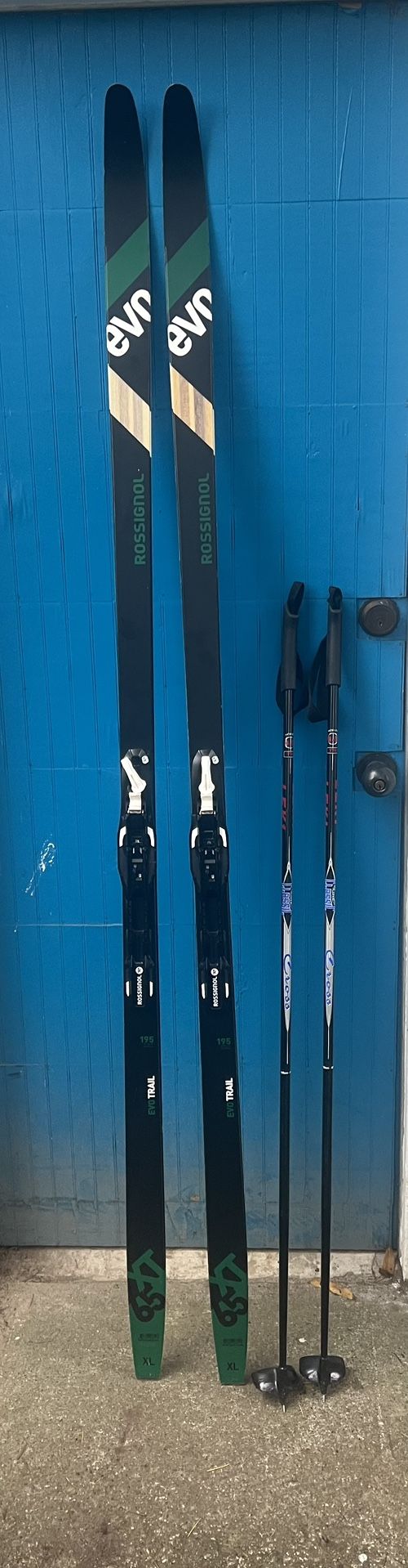 Rossignol EVO trail cross country skis, NNN bindings, and poles