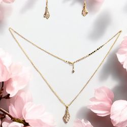 18K Gold Electroplated Earrings And Necklace Set