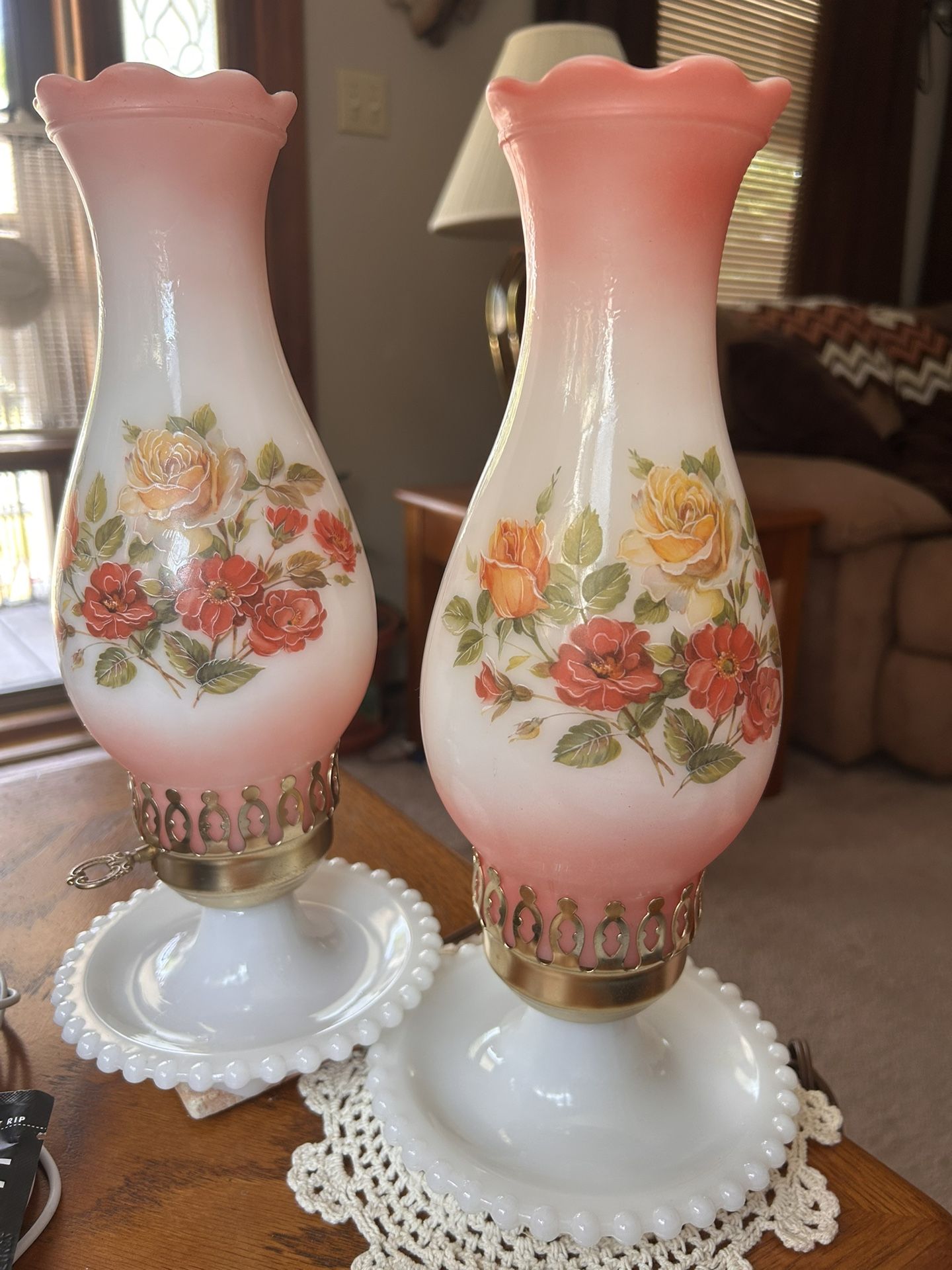 Vintage Crownreative Industries Hostess Hurricane Lamp 13.5 in Frosted Glass