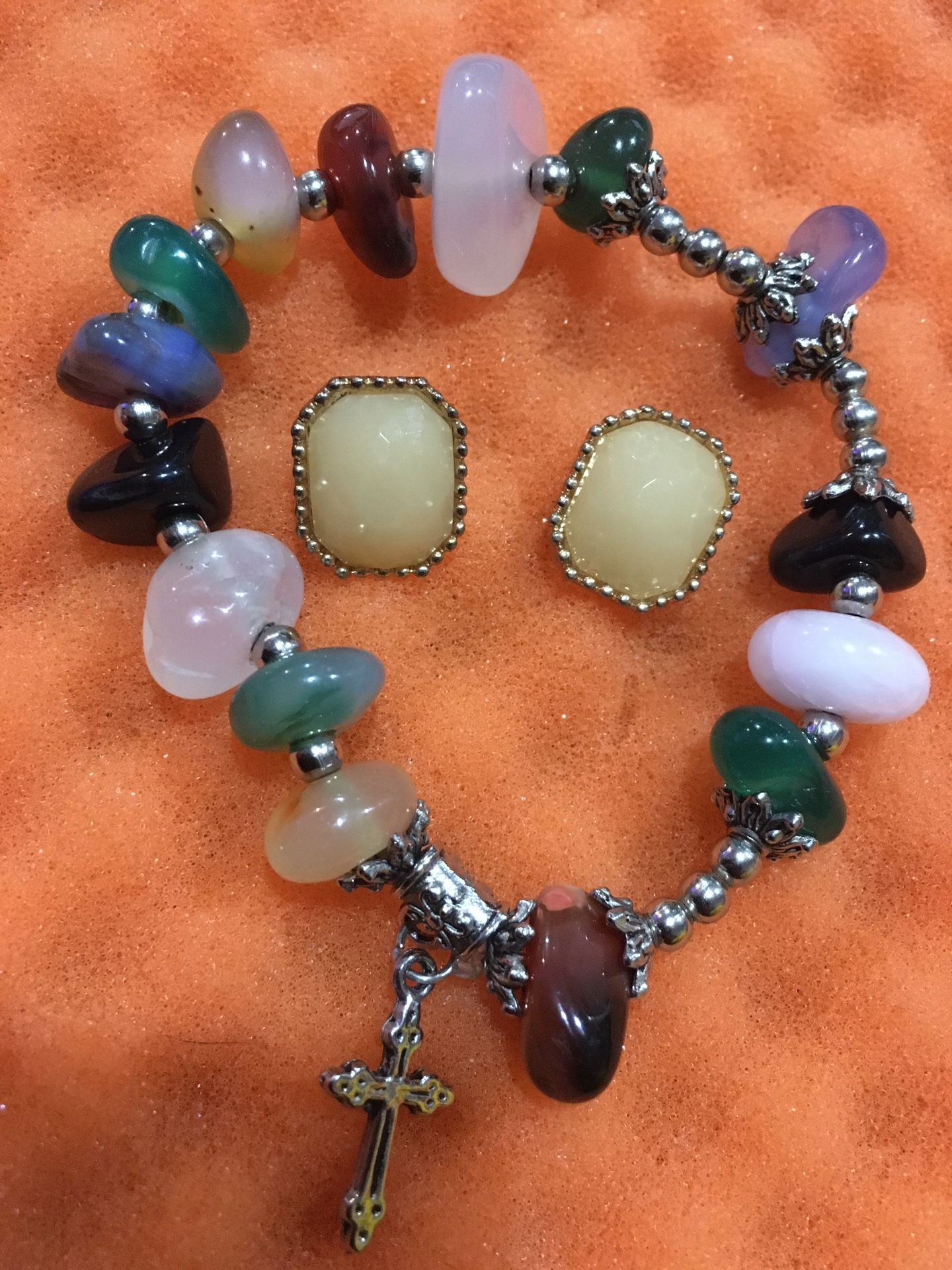 Vintage semi precious stones Bracelet and Earrings