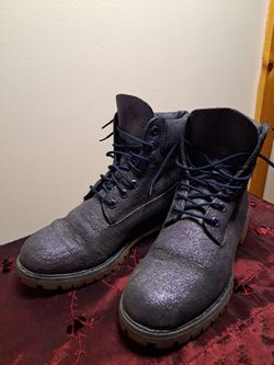 Custom Navy Blue Glitter Leather Timberland Boots Mens 8.5 Womens 10

