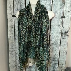 Black & Green Tiger Print Pashmina Scarf Wrap Brand New