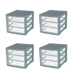 Sterilite 3 Drawer Unit, Plastic, Aqua Slate, Adult, Set of 4