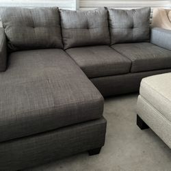 Gray Tufted Sectional Movable Chaise