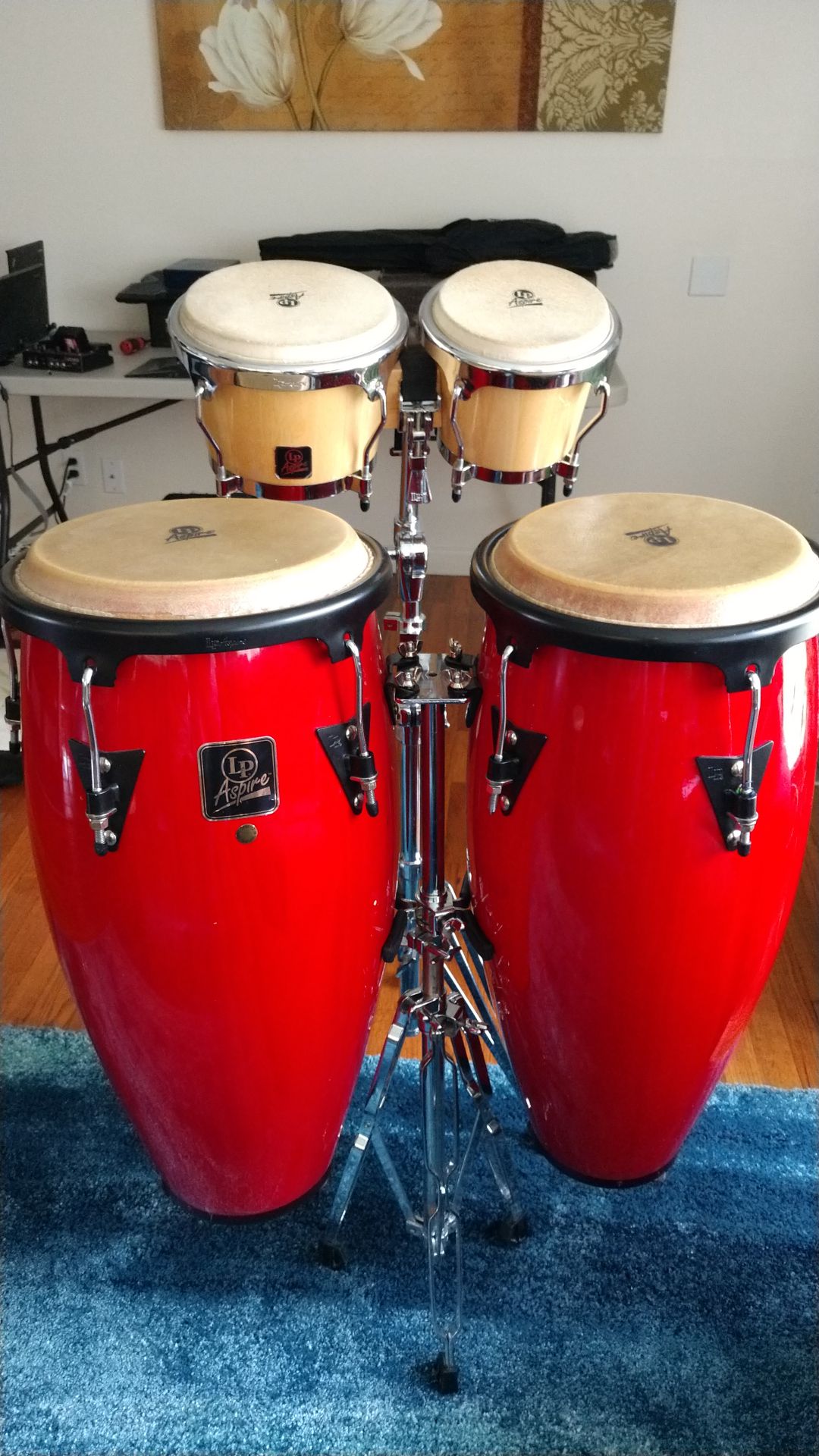 Bongo and Conga drum set with stands