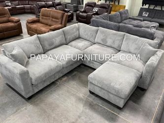 NEW Modern L Shape Sectional Sofa and Ottoman Set Designer Choice Ashley Style Big Discount Warehouse SALE Light Grey Fabric Gray Black Ivory Beige