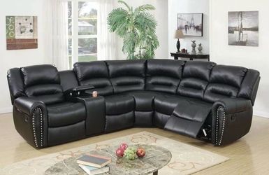 Brand New Black Leather Reclining Sectional Sofa