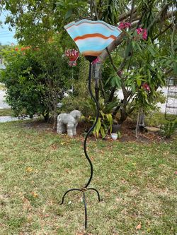 Vintage Post Modern iron Floor Lamp with Murano style Glass Shade