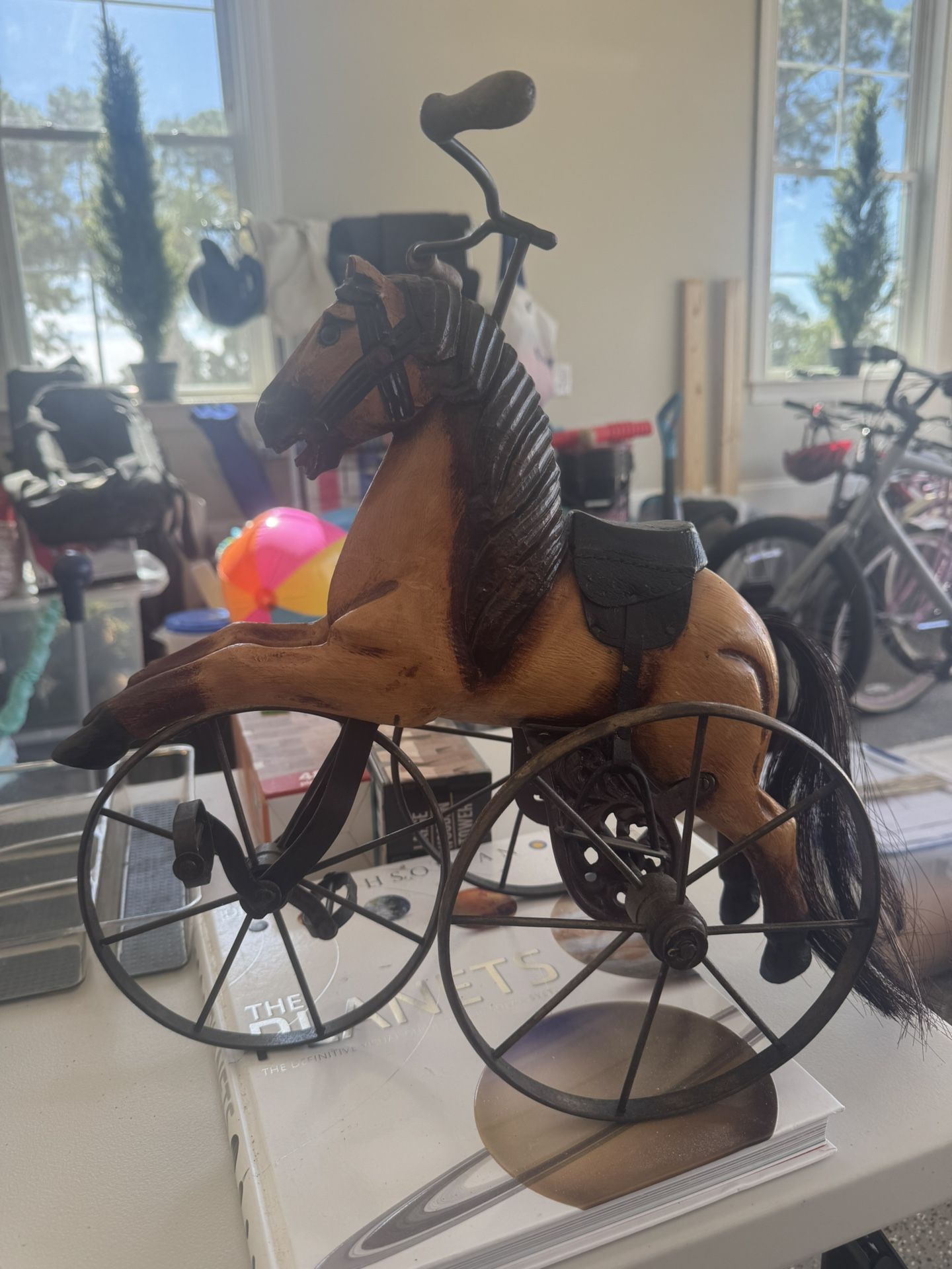🐎 Vintage Horse Tricycle Figurine – Wood & Metal 🐎
