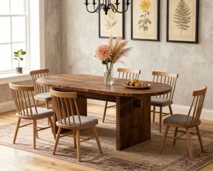 FJ0017 Solid Wood Dining Table, 63" Oval Kitchen Dinner Table for 4-6