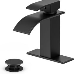 🔥Brand new🔥 Bathroom Faucet Matte Black Modern Waterfall Bathroom Sink Faucet with Single Handle Suitable for 1 or 3 Holes,Supply Deck Plate and Hos