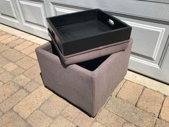 Square Storage Ottoman with Tray Serve as Side Table