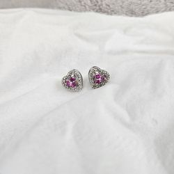 925 Silver, Ruby, And  Diamond  Heart Studs