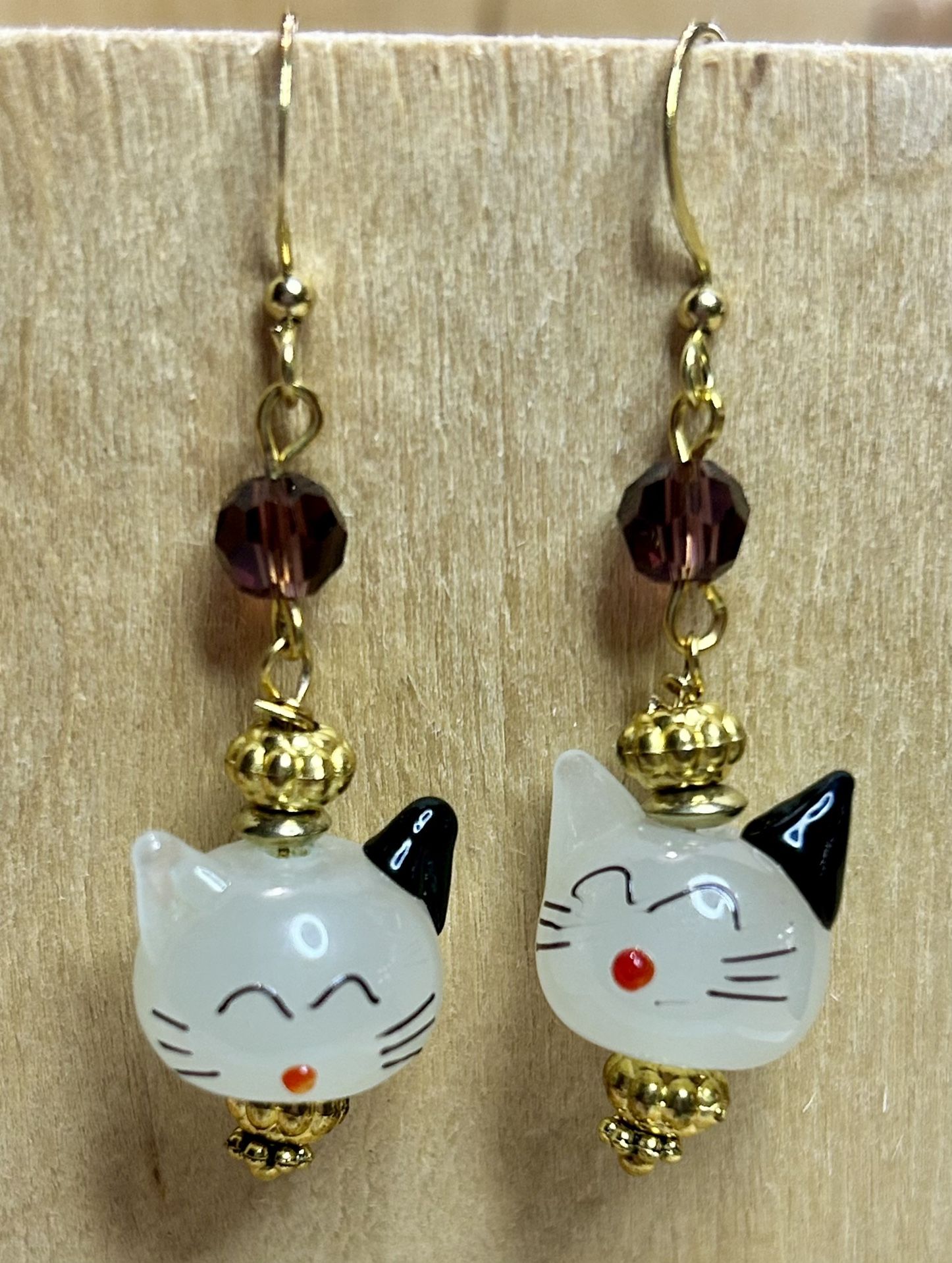 Cat Charm Earrings - Natural Stone- Handmade Jewelry - Cat Lover