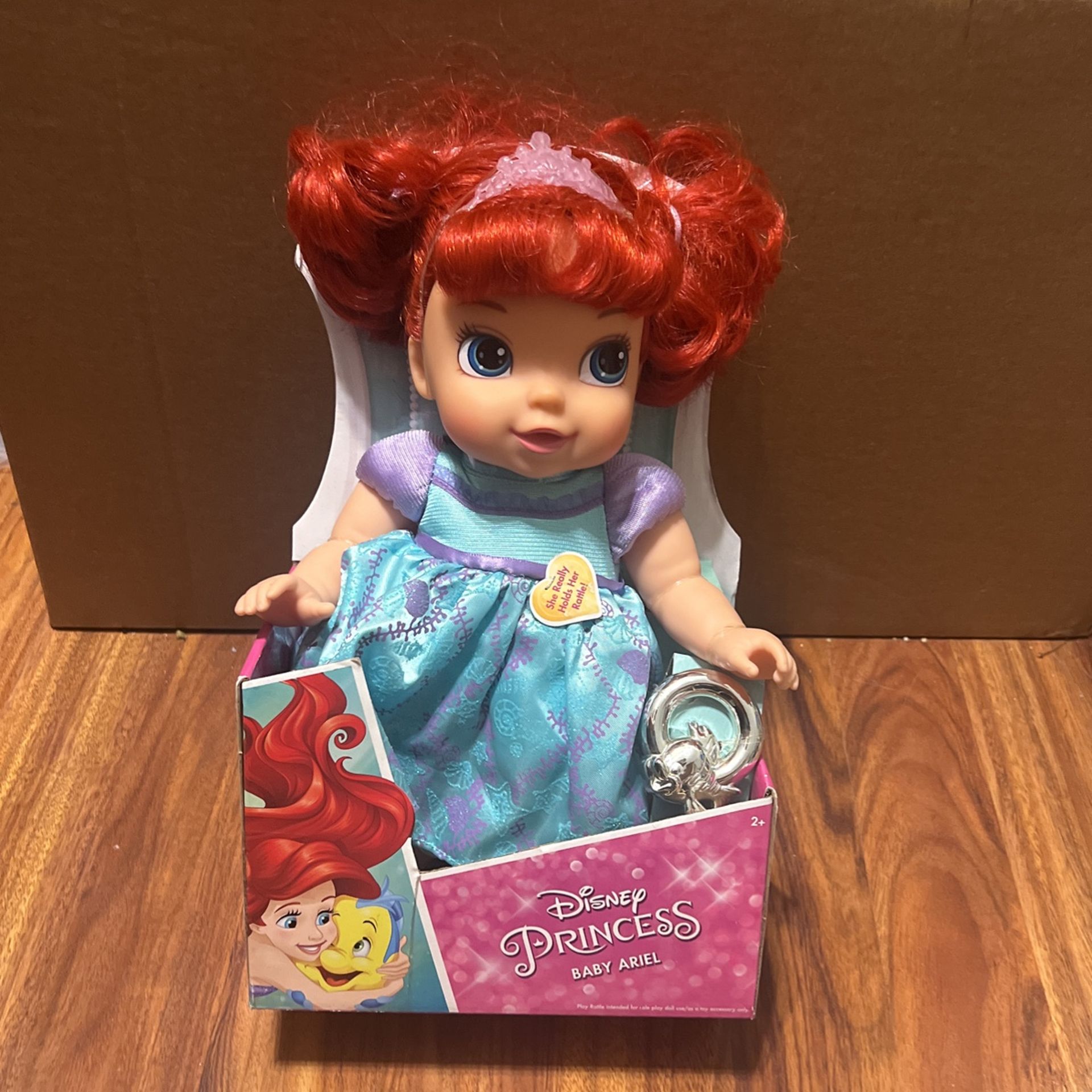 Disney Princess Baby Ariel Doll 12'' w/Flounder Rattle Tiara 2016 Little Mermaid