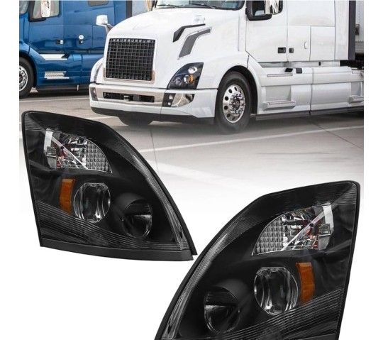 Volvo VNL 2004-2014,Black Factory Style LED High/Low Beam Headlamp Driver and Passenger