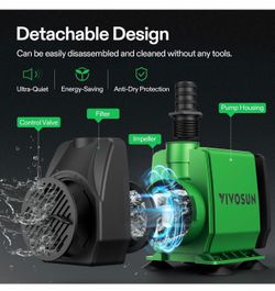 800GPH Submersible Pump(3000L/H, 24W), Ultra Quiet Water Fountain Pump with 10ft. High Lift with 6.5ft. Power Cord, 3 Nozzles for Fish Tank, Pond, Aqu