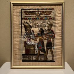 Framed Genuine Egyptian Art Decor Papyrus Paper Hand Painted 22" X 18"
