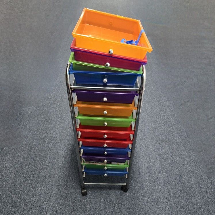 10 Shelf Rolling Storage Cart Rainbow (With Extra Drawers)