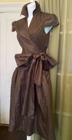 NEW Mauve-Cocoa Brown Wrap Midi Dress with Sash