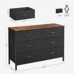 Dresser for Bedroom, Storage Organizer Unit with 6 Fabric Drawers, Chest of Drawers, Steel Frame