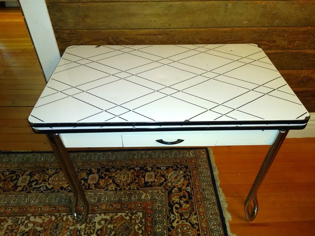 Vintage chrome kitchen table with drawer and expandable leafs