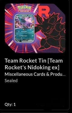 $47 Team Rocket Tin Team Rocket's Nidoking ex] Miscellaneous Cards & Produ... Sealed Qty: 1
