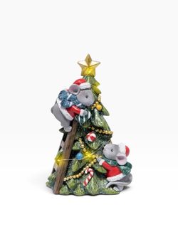 Christmas mice decorating a tree figure