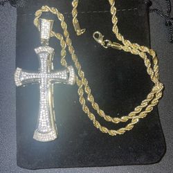 Icy Gold Cross Necklace 