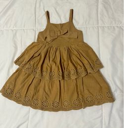 Girls Tan Tiered Eyelet Sundress