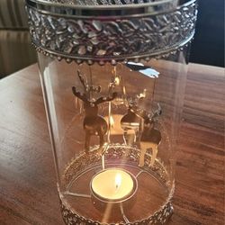 Decorative Candle Holder with Spinning Reindeer