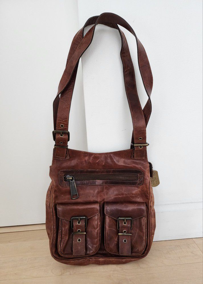 Gorgeous Quality Rustic Tan Brown thick leather bag with Wide 2 Straps


