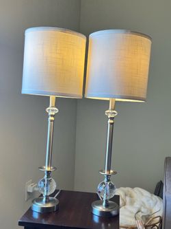 Pair of Brushed Nickel and Crystal Table Lamps