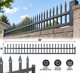 22 in. x 94 in. Wall Topper - Wrought Iron Galvanized & Powder Coated Wall Topper Black (Curved Top)