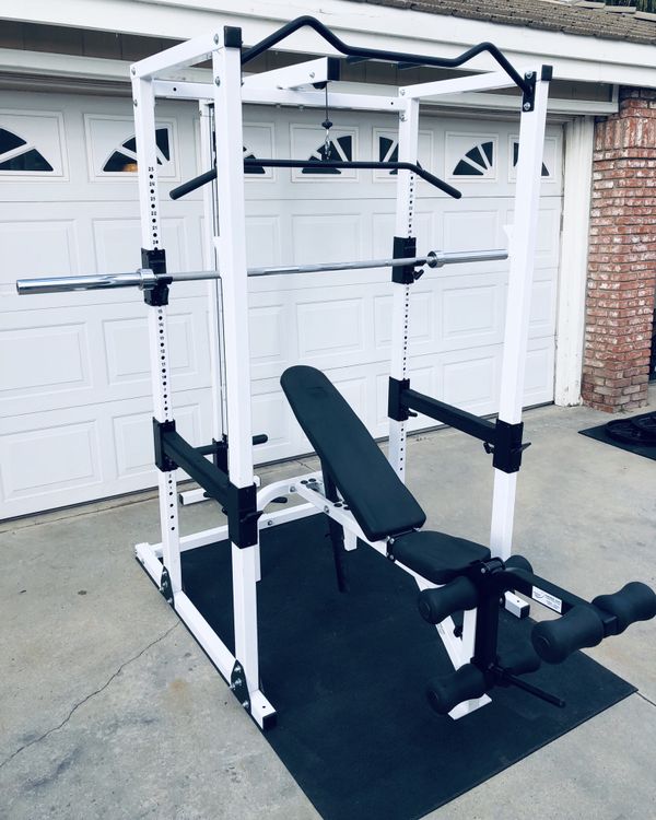 Home GYM Power Rack/Cage Squats Adjustable Bench Press & Pulley System