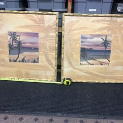 Pair of Tiki Tropical Palm Tree Pictures 