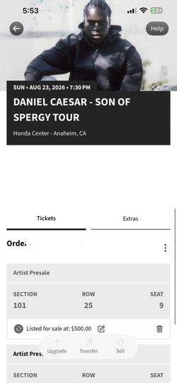 Daniel Caesar Ticket Floor Seat Aug 23