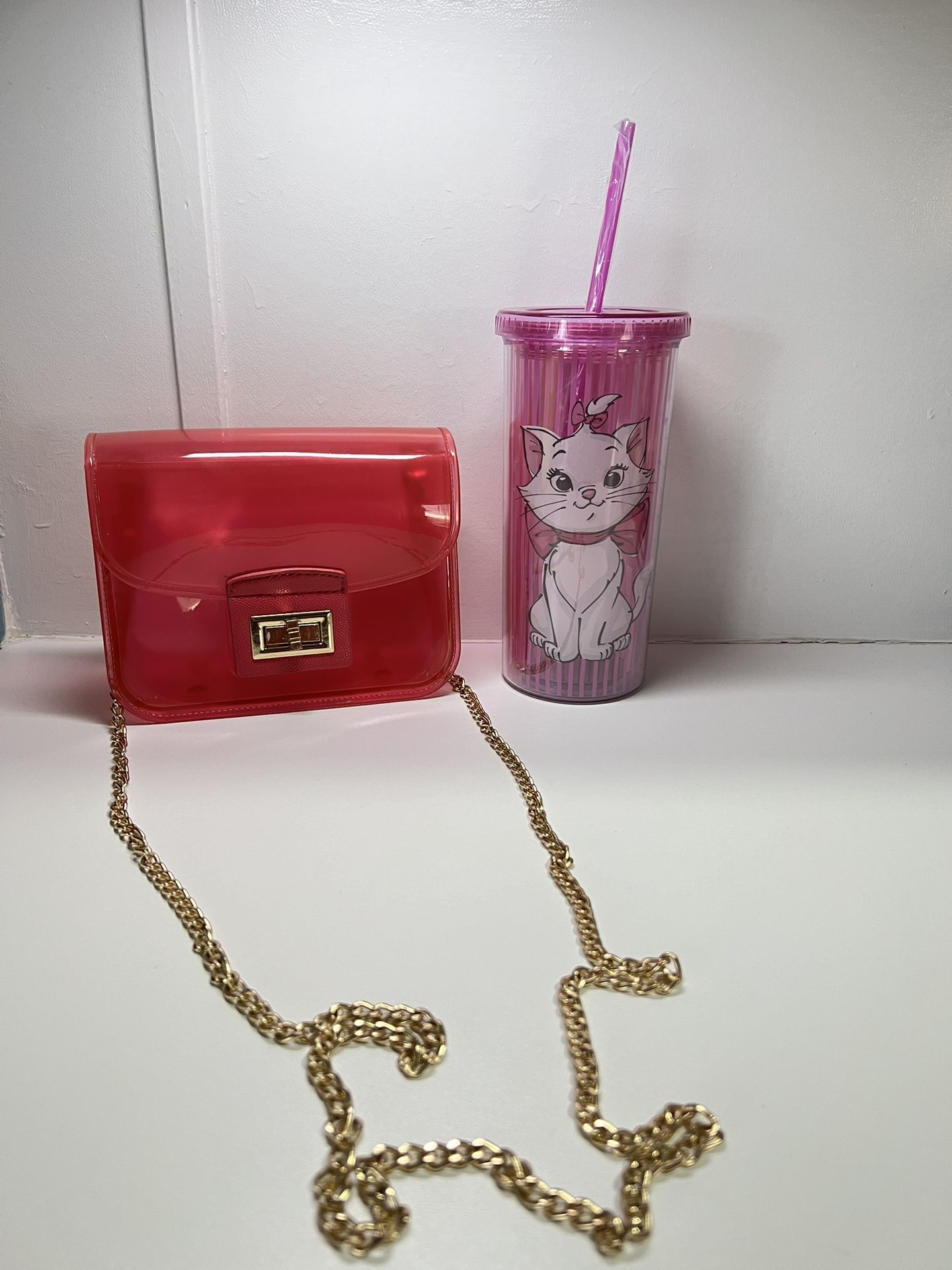 Disney Marie Tumbler Cup With Straw & Neon Jelly Crossbody