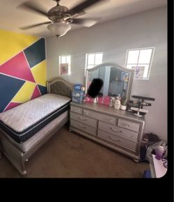 Silver (Twin Bedroom Set )with Dresser and Mirror
