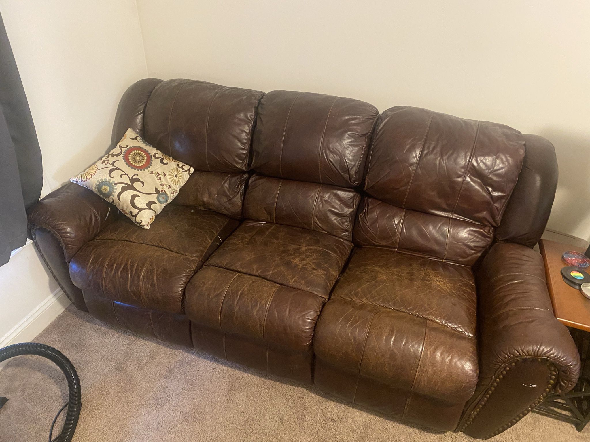 Brown Leather Couch W/ Recliners