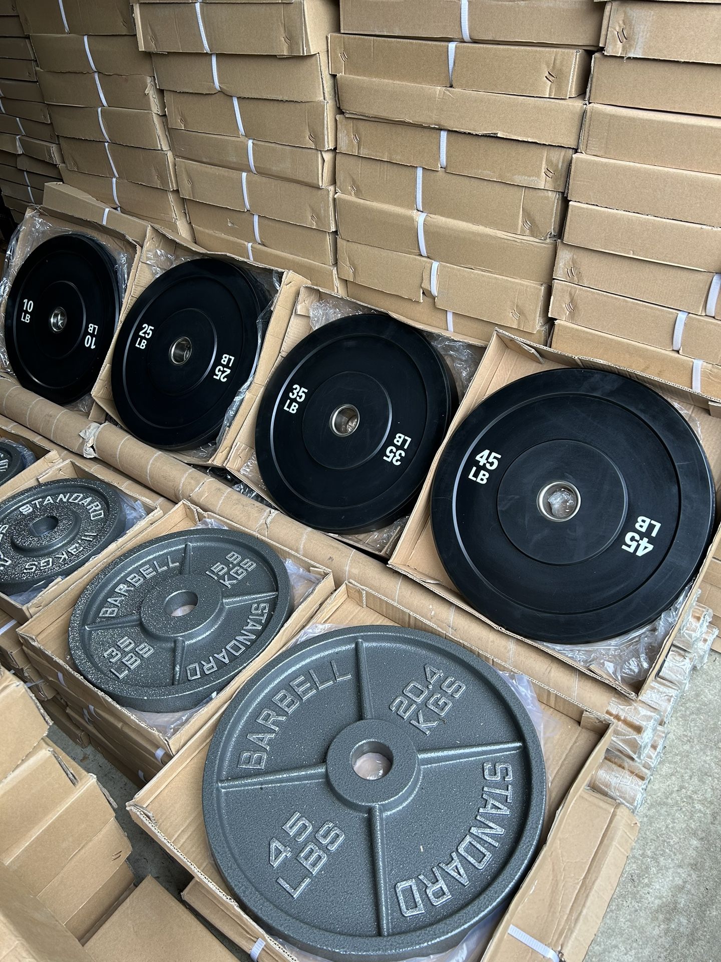 Brand New Bumper And Cast Iron Plates With Barbell