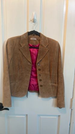 Suede Taylor jacket with pink lining size petite medium