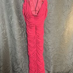 Elegant Red Strapless Ruched Dress – Size XL