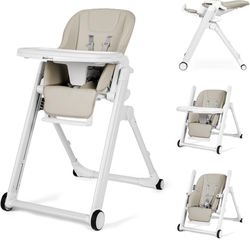 High Chair for Babies & Toddlers, Foldable Highchair with 8 Different Heights, 5 Reclining Seat Position and 3-Setting Footrest, Detachable Trays