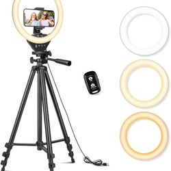 Sensyne 10'' Ring Light with 50'' Extendable Tripod Stand, LED Circle Lights with Phone Holder for Live Stream/Makeup/YouTube Video/TikTok, Compatible