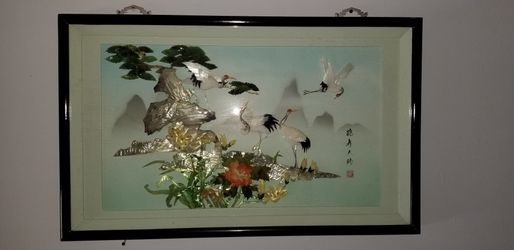 Vintage Chinese Abalone Shell Shadowbox Art